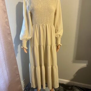 Elegant Cream Long-Sleeve Dress